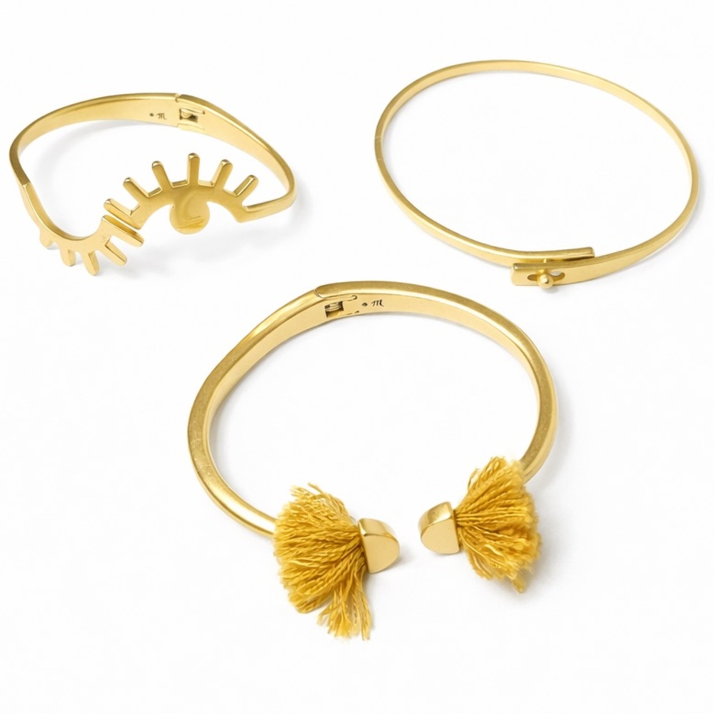 โจ Anthropologie x Madewell Brushed Gold Bangle Bracelet Set (3-Piece) โจ